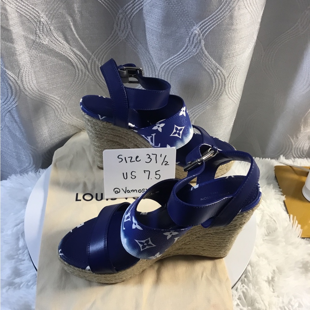 Louis Vuitton Navy Blue Monogram Espadrille Platform Sandals - Picture 3 of 13